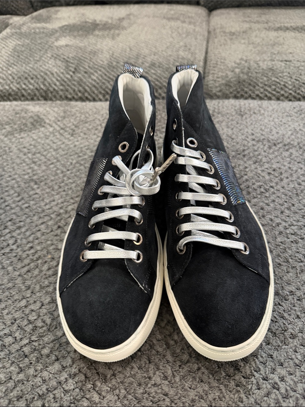Men's Black Suede High-Top Sneakers with Metallic Silver Laces